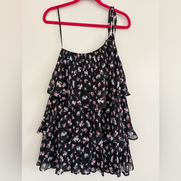 Lulu's Black Floral One Shoulder Dress - Picture 1 of 3